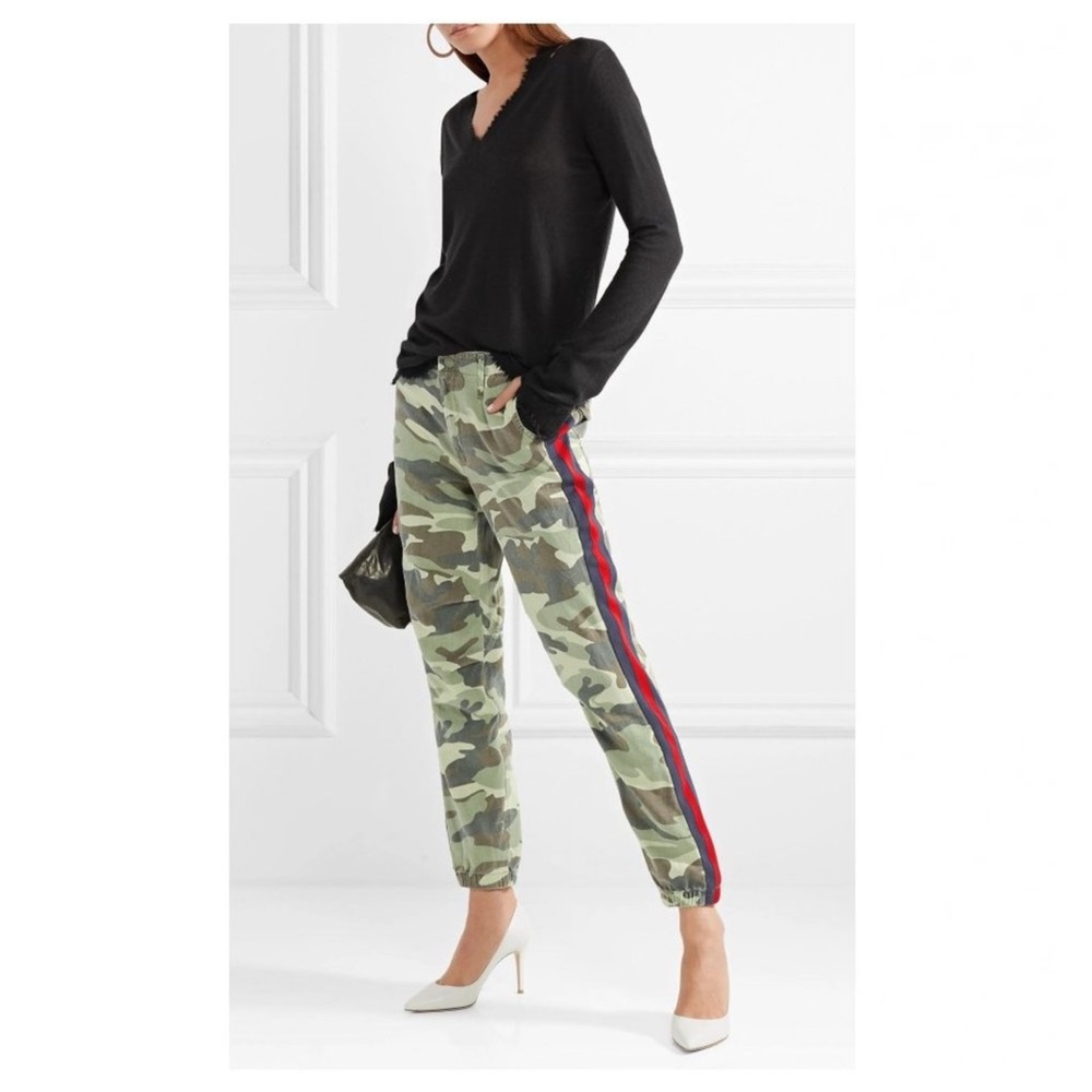 MOTHER Camouflage Track Pants with Red Stripe